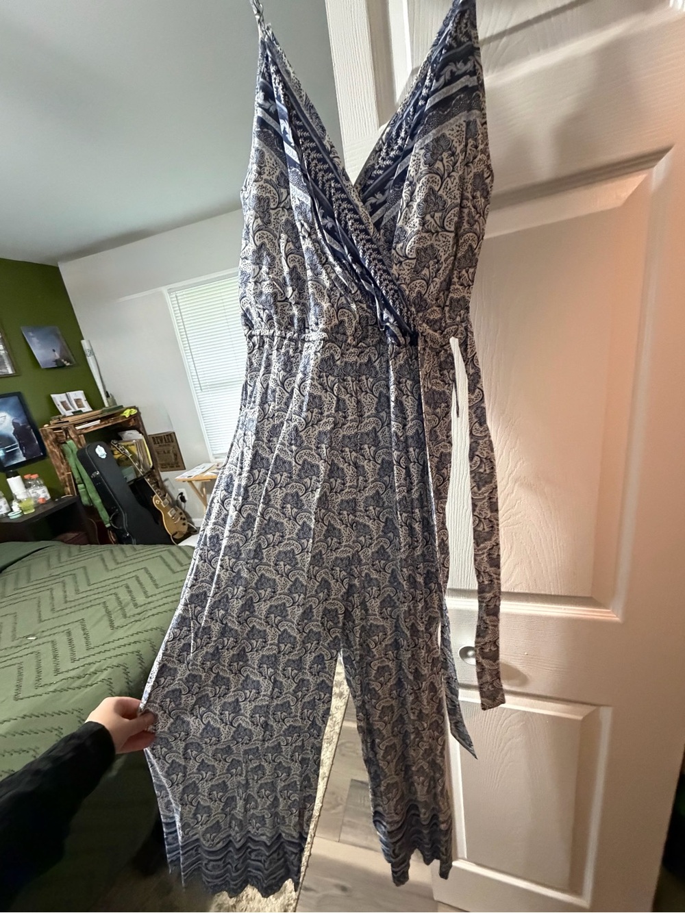 Blue Paisley Wrap Jumpsuit for Women